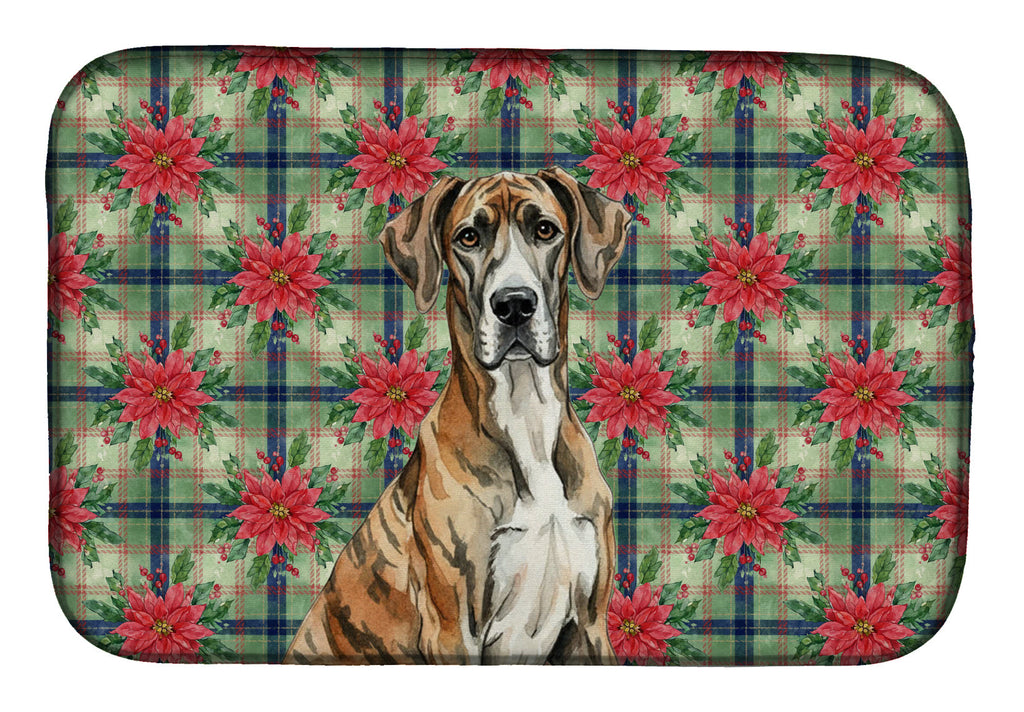 Brindle Great Dane Christmas PoinsettIas Dish Drying Mat Absorbent Dish Drying Mat Pad for Kitchen Counter Dish Drainer Mat for Countertop, 14 x 21", Multicolor