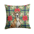 Brindle Great Dane Christmas PoinsettIas Decorative Throw Pillow 14x14 Indoor Outdoor Accent Cushion, Fabric Cover with Insert for Sofa, Bed, Porch & Living Room