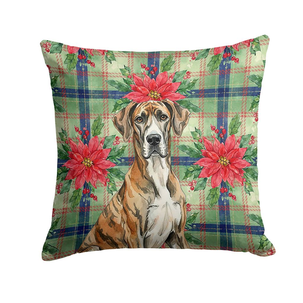 Brindle Great Dane Christmas PoinsettIas Decorative Throw Pillow 18x18 Indoor Outdoor Accent Cushion, Fabric Cover with Insert for Sofa, Bed, Porch & Living Room