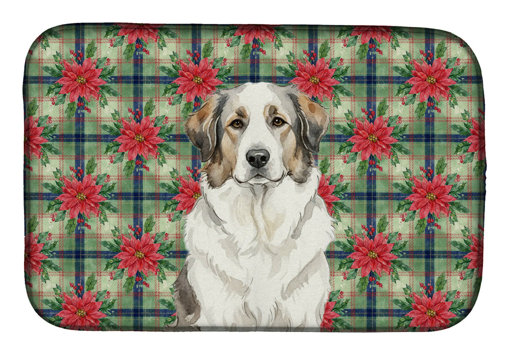 Badger Great Pyrenees Christmas PoinsettIas Dish Drying Mat Absorbent Dish Drying Mat Pad for Kitchen Counter Dish Drainer Mat for Countertop, 14 x 21", Multicolor