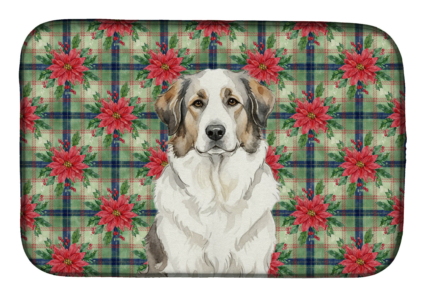 Badger Great Pyrenees Christmas PoinsettIas Dish Drying Mat Absorbent Dish Drying Mat Pad for Kitchen Counter Dish Drainer Mat for Countertop, 14 x 21", Multicolor