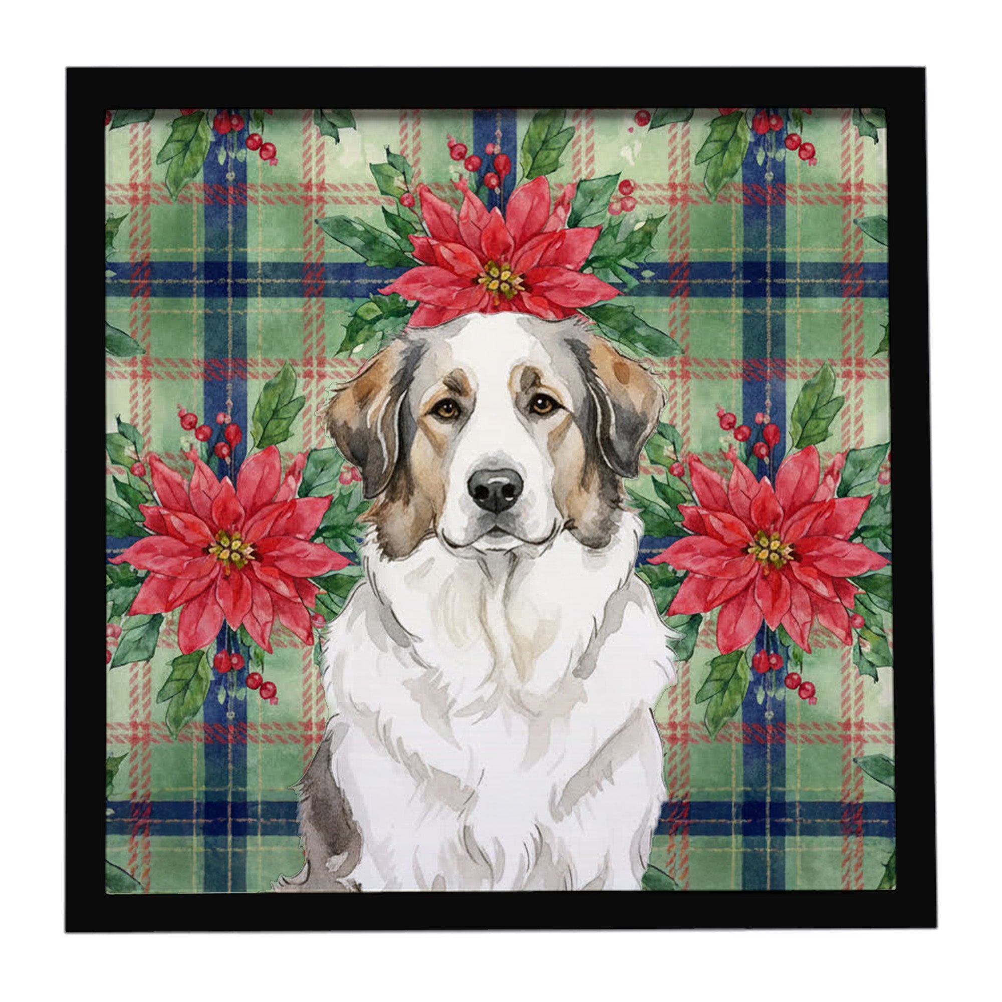 Badger Great Pyrenees Christmas PoinsettIas Framed Metal Print Bathroom, Kitchen, Office, Home Decor Wall Art Ready to Hang, Square, 8X8