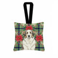 Badger Great Pyrenees Christmas PoinsettIas Hanging Square Fabric Ornament 3.5 � 3.5 Decorative Door-Knob & Tree Hanger, Soft Fabric