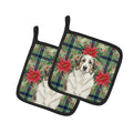 Badger Great Pyrenees Christmas PoinsettIas Pot Holder Set of 2 Heat Resistant Quilted Hot Pads 7.5 x 7.5 Inch, Insulated Kitchen Trivets for Cooking & Baking