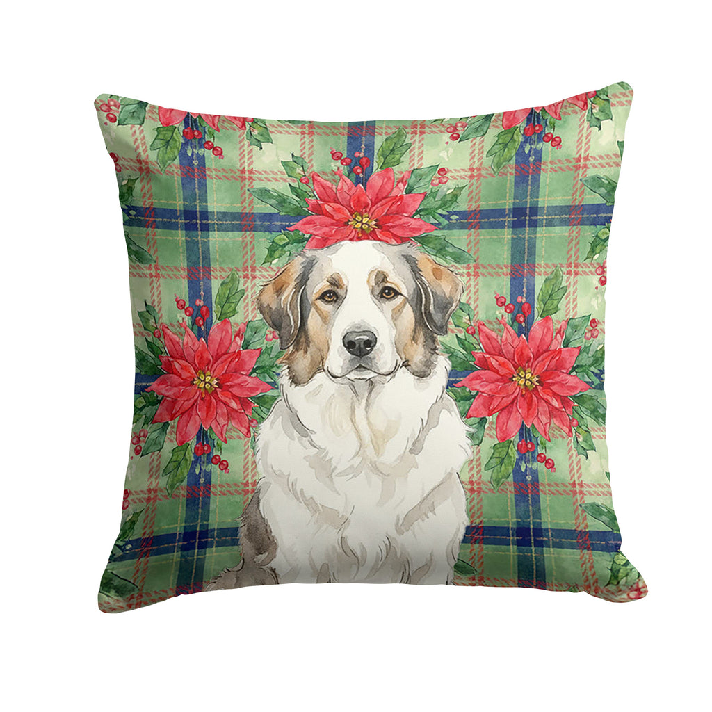 Badger Great Pyrenees Christmas PoinsettIas Decorative Throw Pillow 14x14 Indoor Outdoor Accent Cushion, Fabric Cover with Insert for Sofa, Bed, Porch & Living Room