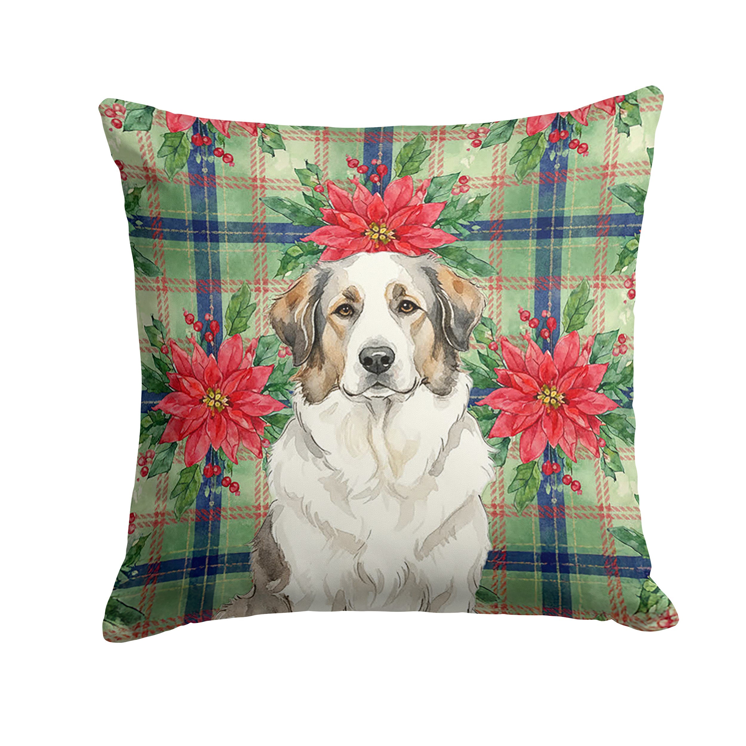 Badger Great Pyrenees Christmas PoinsettIas Decorative Throw Pillow 18x18 Indoor Outdoor Accent Cushion, Fabric Cover with Insert for Sofa, Bed, Porch & Living Room