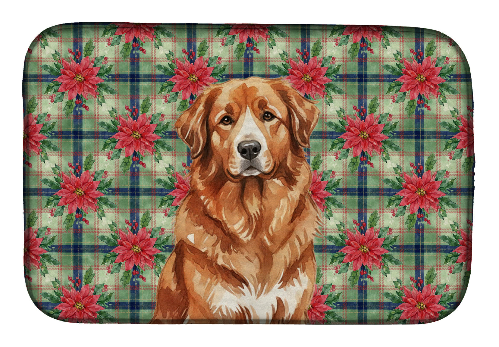 Reddish Brown Great Pyrenees Christmas PoinsettIas Dish Drying Mat Absorbent Dish Drying Mat Pad for Kitchen Counter Dish Drainer Mat for Countertop, 14 x 21", Multicolor