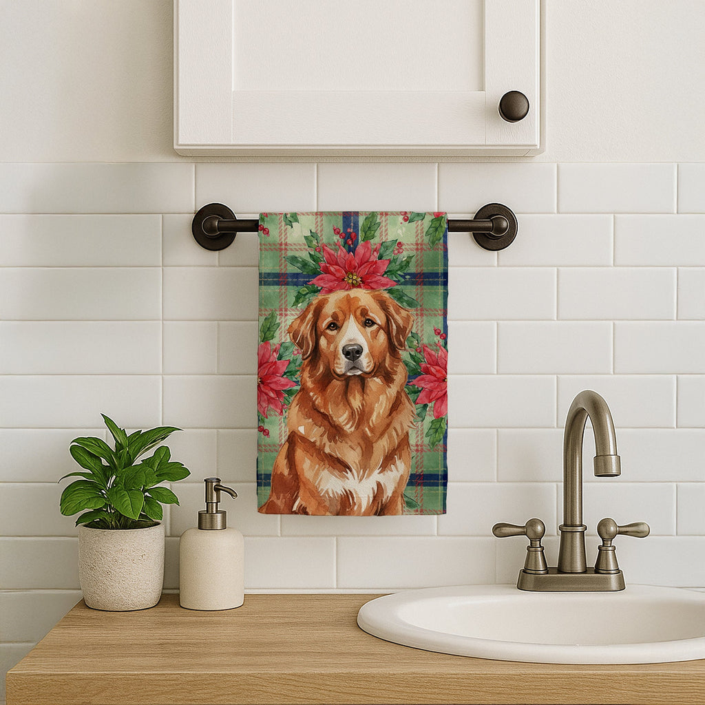 Reddish Brown Great Pyrenees Christmas PoinsettIas Kitchen Towel Velour Plush Front and Cotton Loop Back Machine Washable