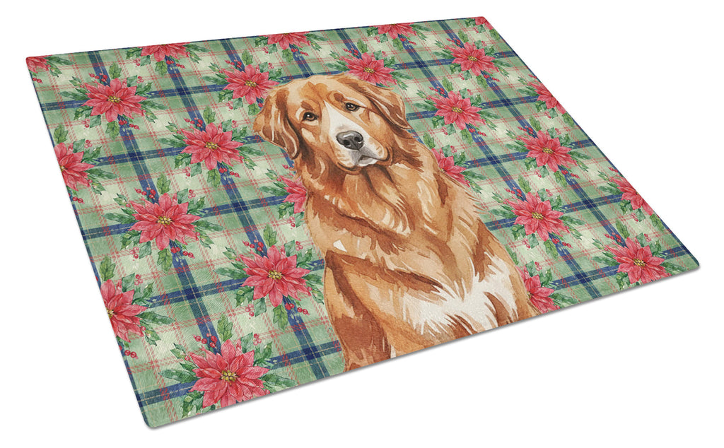 Reddish Brown Great Pyrenees Christmas PoinsettIas Cutting Board Tempered Glass Kitchen Cutting Surface, Heat Resistant Chopping, Non-Slip Feet, Food Prep & Serving