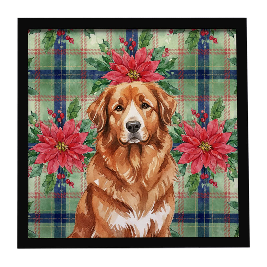 Reddish Brown Great Pyrenees Christmas PoinsettIas Framed Metal Print Bathroom, Kitchen, Office, Home Decor Wall Art Ready to Hang, Square, 8X8