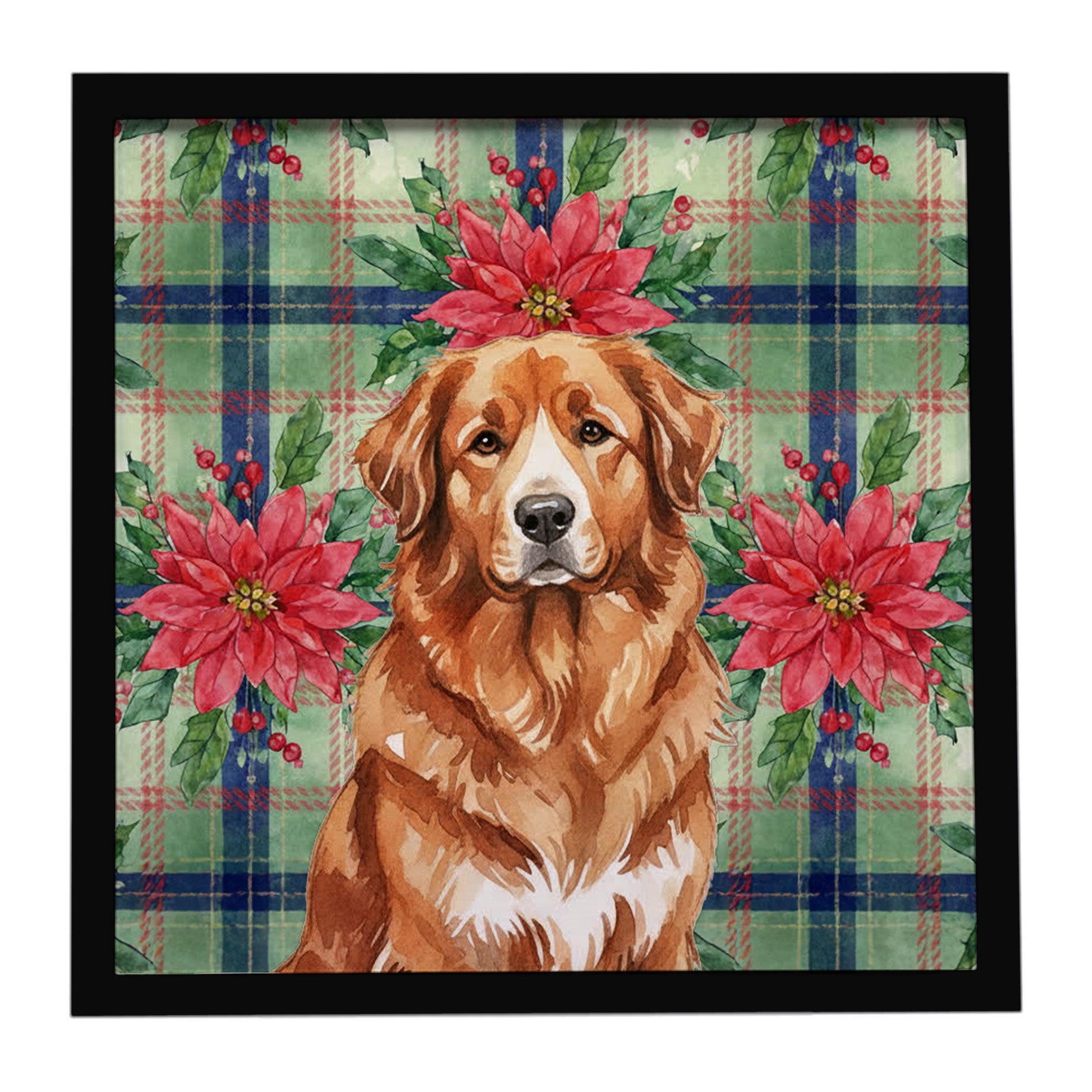 Reddish Brown Great Pyrenees Christmas PoinsettIas Framed Metal Print Bathroom, Kitchen, Office, Home Decor Wall Art Ready to Hang, Square, 8X8