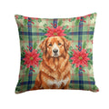 Reddish Brown Great Pyrenees Christmas PoinsettIas Decorative Throw Pillow 18x18 Indoor Outdoor Accent Cushion, Fabric Cover with Insert for Sofa, Bed, Porch & Living Room