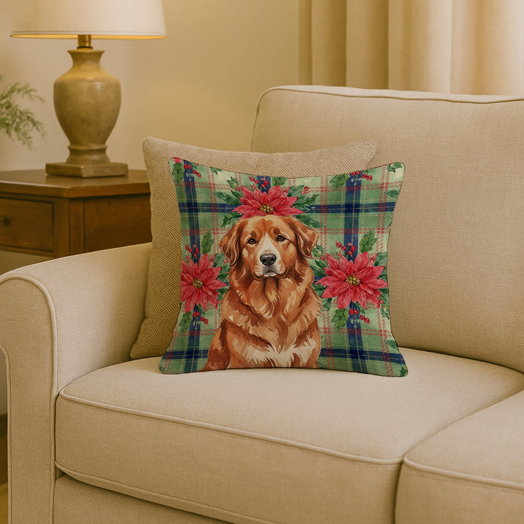 Reddish Brown Great Pyrenees Christmas PoinsettIas Decorative Throw Pillow 18x18 Indoor Outdoor Accent Cushion, Fabric Cover with Insert for Sofa, Bed, Porch & Living Room