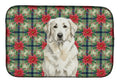 White Great Pyrenees Christmas PoinsettIas Dish Drying Mat Absorbent Dish Drying Mat Pad for Kitchen Counter Dish Drainer Mat for Countertop, 14 x 21", Multicolor