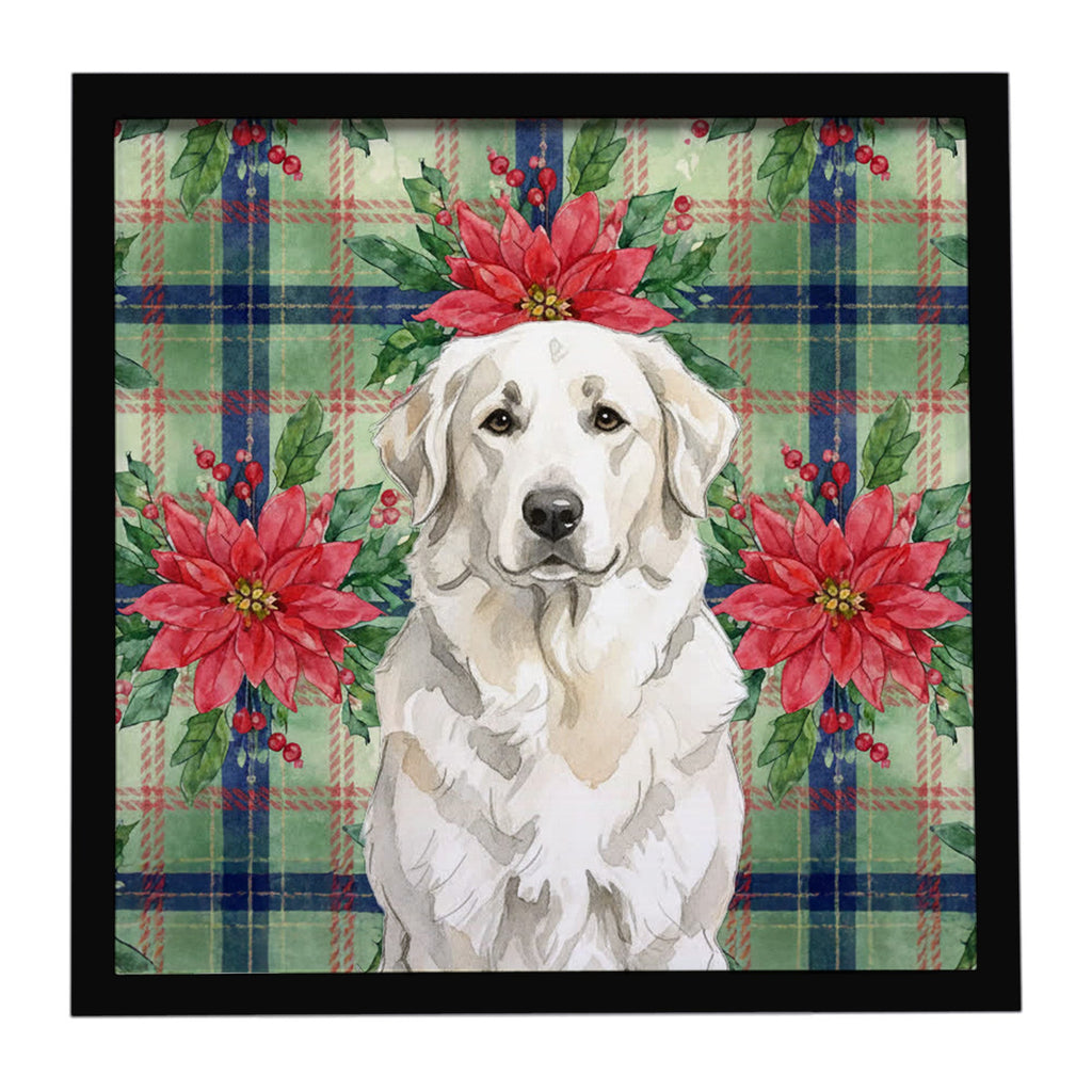 White Great Pyrenees Christmas PoinsettIas Framed Metal Print Bathroom, Kitchen, Office, Home Decor Wall Art Ready to Hang, Square, 8X8