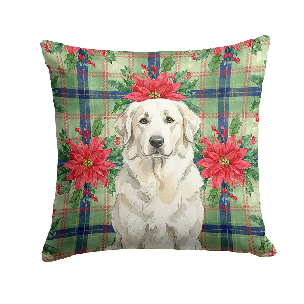 White Great Pyrenees Christmas PoinsettIas Decorative Throw Pillow 18x18 Indoor Outdoor Accent Cushion, Fabric Cover with Insert for Sofa, Bed, Porch & Living Room