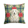 White Great Pyrenees Christmas PoinsettIas Decorative Throw Pillow 18x18 Indoor Outdoor Accent Cushion, Fabric Cover with Insert for Sofa, Bed, Porch & Living Room