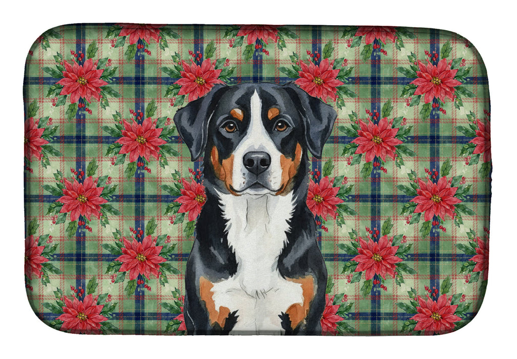 Greater Swiss Mountain Dog Christmas PoinsettIas Dish Drying Mat Absorbent Dish Drying Mat Pad for Kitchen Counter Dish Drainer Mat for Countertop, 14 x 21", Multicolor