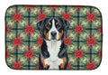 Greater Swiss Mountain Dog Christmas PoinsettIas Dish Drying Mat Absorbent Dish Drying Mat Pad for Kitchen Counter Dish Drainer Mat for Countertop, 14 x 21", Multicolor