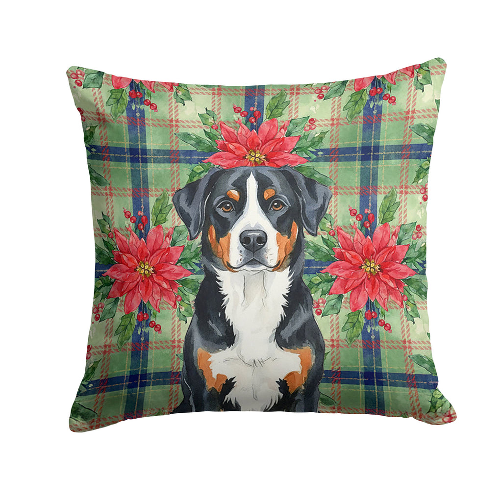 Greater Swiss Mountain Dog Christmas PoinsettIas Decorative Throw Pillow 18x18 Indoor Outdoor Accent Cushion, Fabric Cover with Insert for Sofa, Bed, Porch & Living Room