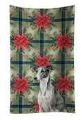 Black and White Greyhound Christmas PoinsettIas Kitchen Towel Velour Plush Front and Cotton Loop Back Machine Washable