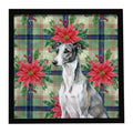 Black and White Greyhound Christmas PoinsettIas Framed Metal Print Bathroom, Kitchen, Office, Home Decor Wall Art Ready to Hang, Square, 8X8
