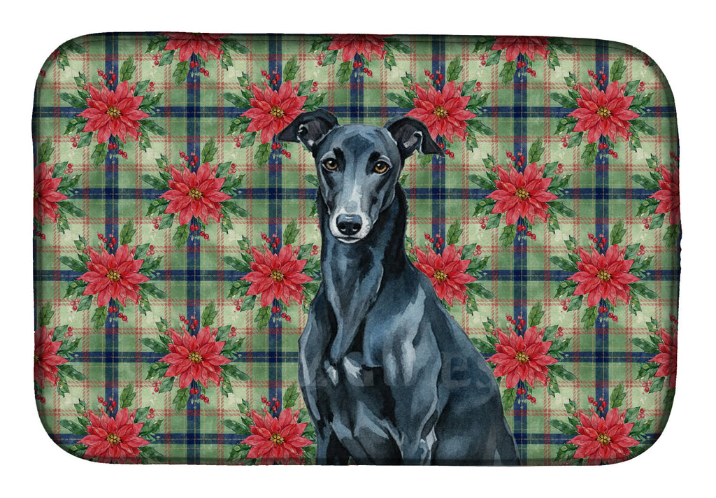 Black Greyhound Christmas PoinsettIas Dish Drying Mat Absorbent Dish Drying Mat Pad for Kitchen Counter Dish Drainer Mat for Countertop, 14 x 21", Multicolor