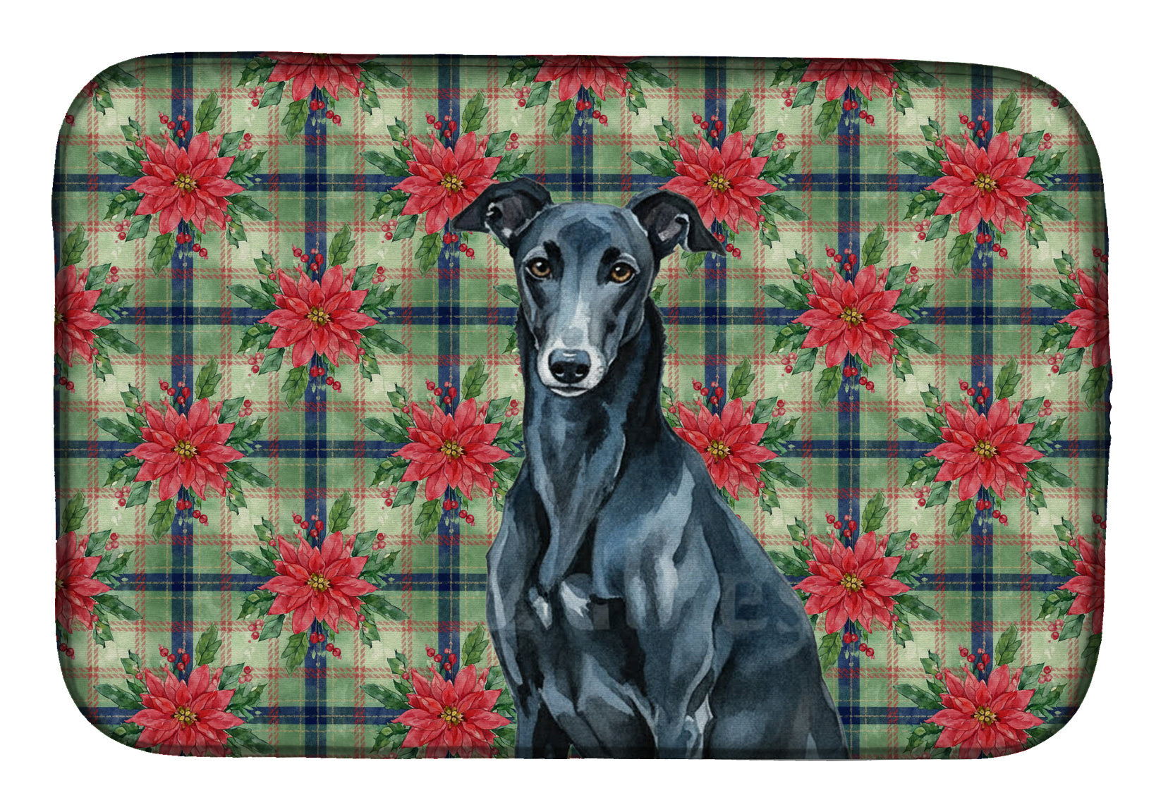 Black Greyhound Christmas PoinsettIas Dish Drying Mat Absorbent Dish Drying Mat Pad for Kitchen Counter Dish Drainer Mat for Countertop, 14 x 21", Multicolor