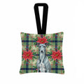 Blue Brindle Greyhound Christmas PoinsettIas Hanging Square Fabric Ornament 3.5 � 3.5 Decorative Door-Knob & Tree Hanger, Soft Fabric
