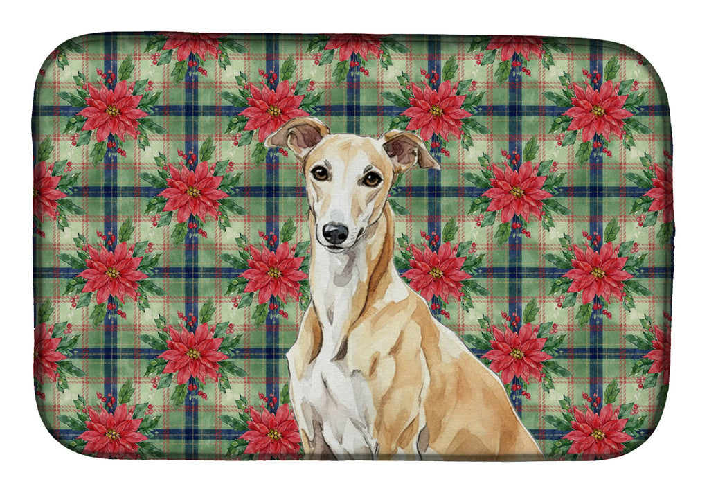 Fawn Greyhound Christmas PoinsettIas Dish Drying Mat Absorbent Dish Drying Mat Pad for Kitchen Counter Dish Drainer Mat for Countertop, 14 x 21", Multicolor