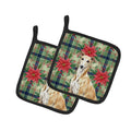 Fawn Greyhound Christmas PoinsettIas Pot Holder Set of 2 Heat Resistant Quilted Hot Pads 7.5 x 7.5 Inch, Insulated Kitchen Trivets for Cooking & Baking