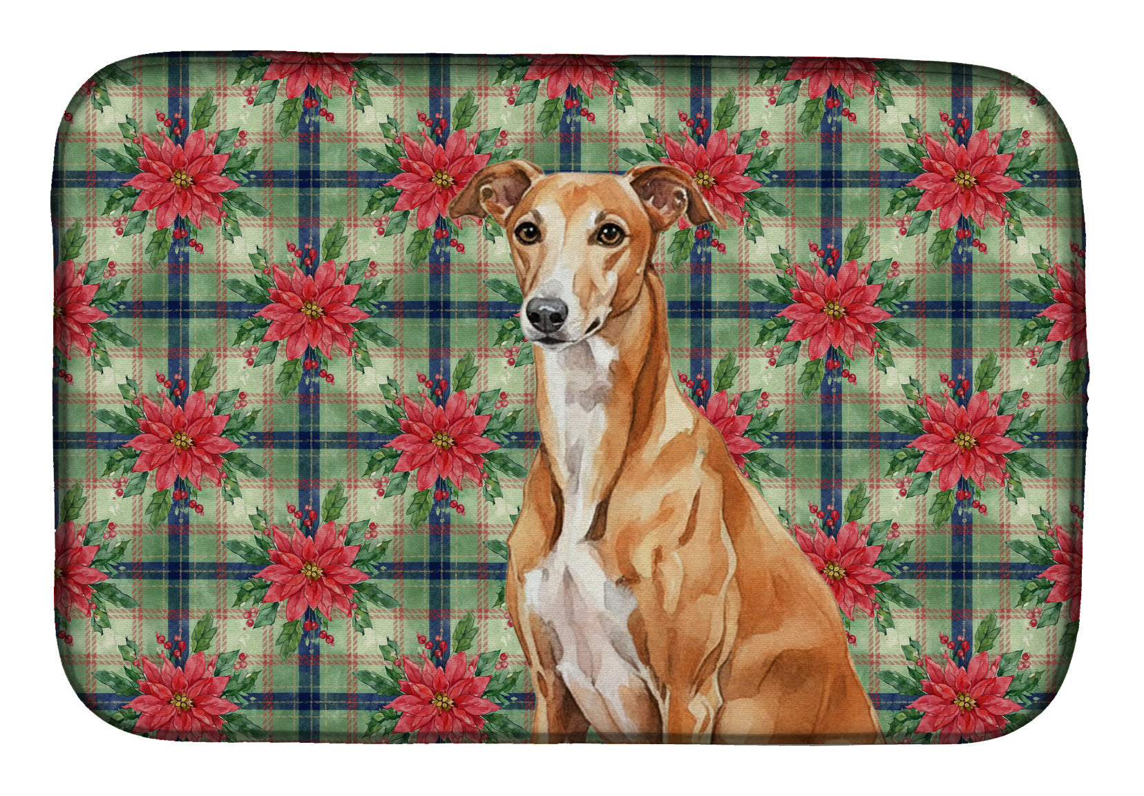 Red Greyhound Christmas PoinsettIas Dish Drying Mat Absorbent Dish Drying Mat Pad for Kitchen Counter Dish Drainer Mat for Countertop, 14 x 21", Multicolor