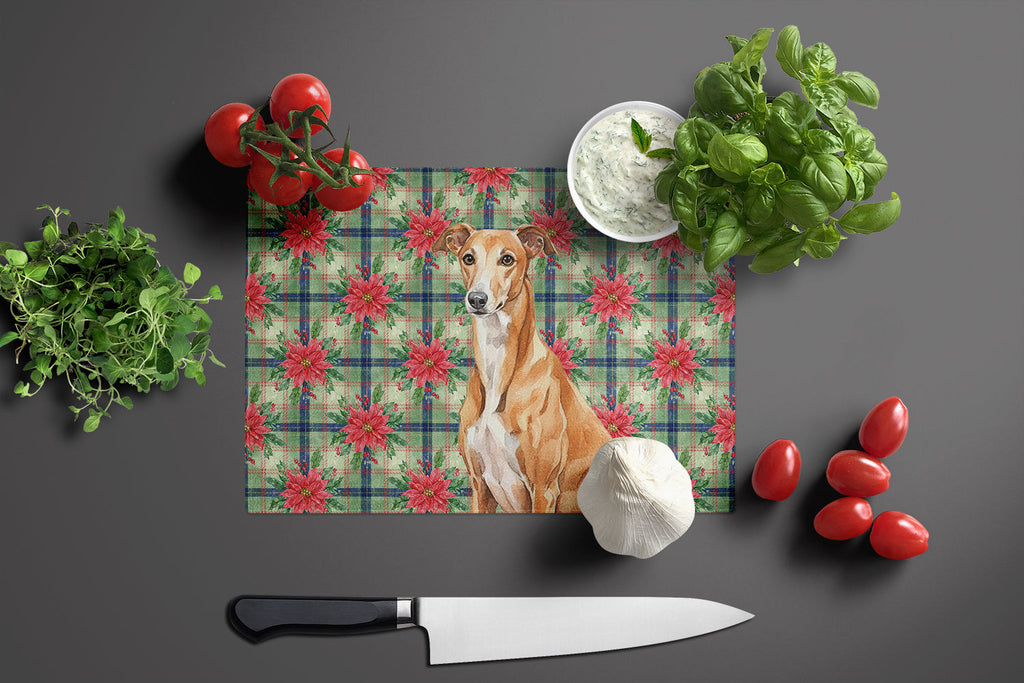 Red Greyhound Christmas PoinsettIas Cutting Board Tempered Glass Kitchen Cutting Surface, Heat Resistant Chopping, Non-Slip Feet, Food Prep & Serving
