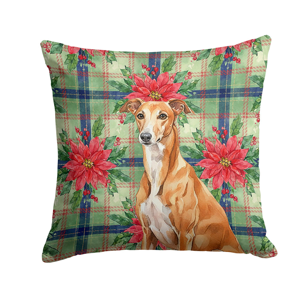 Red Greyhound Christmas PoinsettIas Decorative Throw Pillow 18x18 Indoor Outdoor Accent Cushion, Fabric Cover with Insert for Sofa, Bed, Porch & Living Room