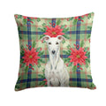 White Greyhound Christmas PoinsettIas Decorative Throw Pillow 14x14 Indoor Outdoor Accent Cushion, Fabric Cover with Insert for Sofa, Bed, Porch & Living Room