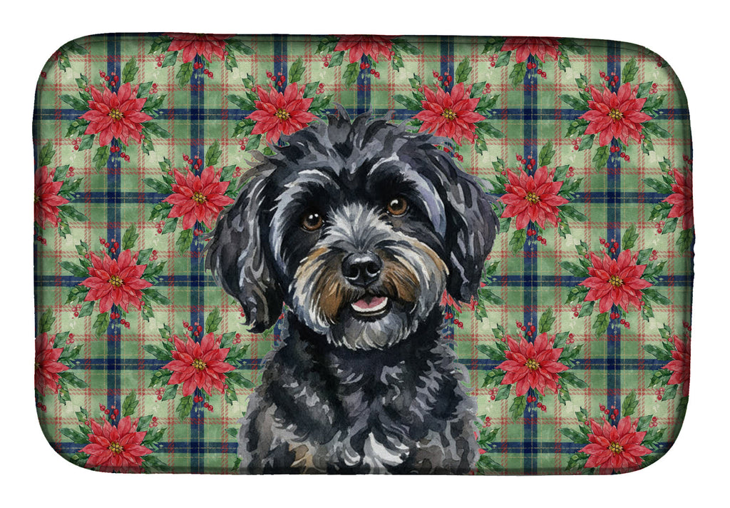 Black Havanese Christmas PoinsettIas Dish Drying Mat Absorbent Dish Drying Mat Pad for Kitchen Counter Dish Drainer Mat for Countertop, 14 x 21", Multicolor