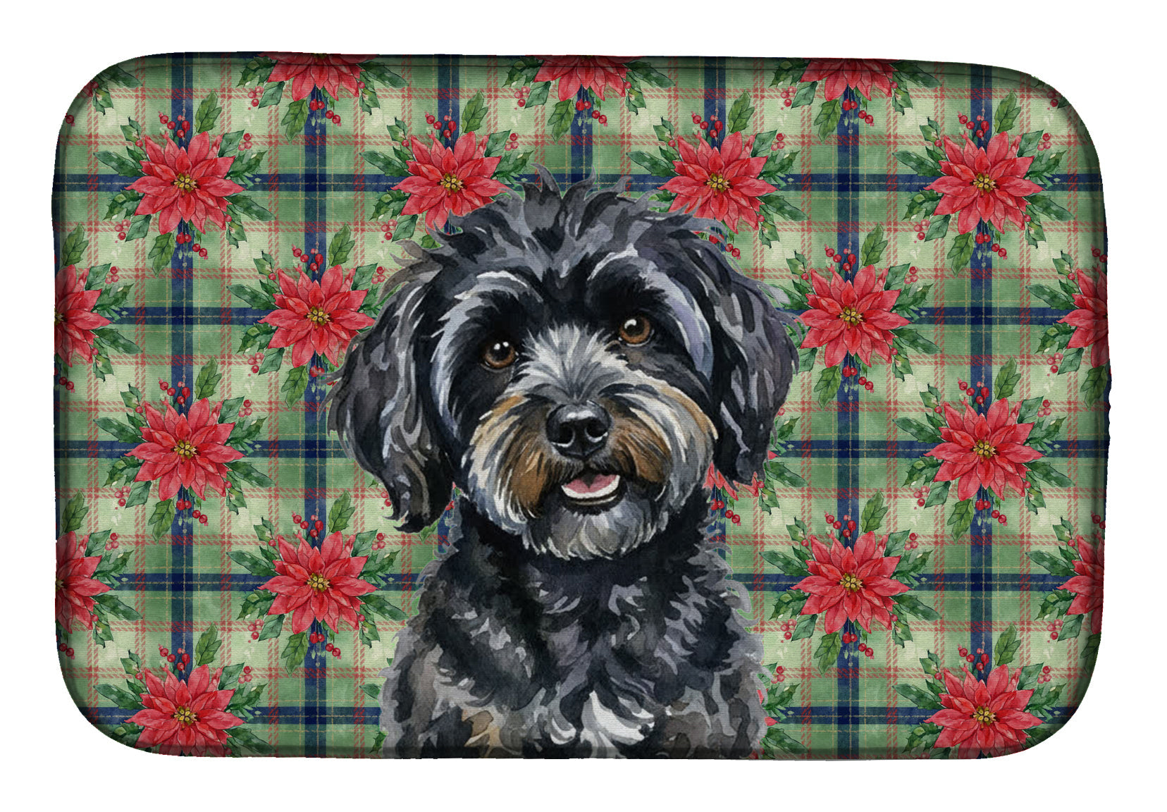 Black Havanese Christmas PoinsettIas Dish Drying Mat Absorbent Dish Drying Mat Pad for Kitchen Counter Dish Drainer Mat for Countertop, 14 x 21", Multicolor