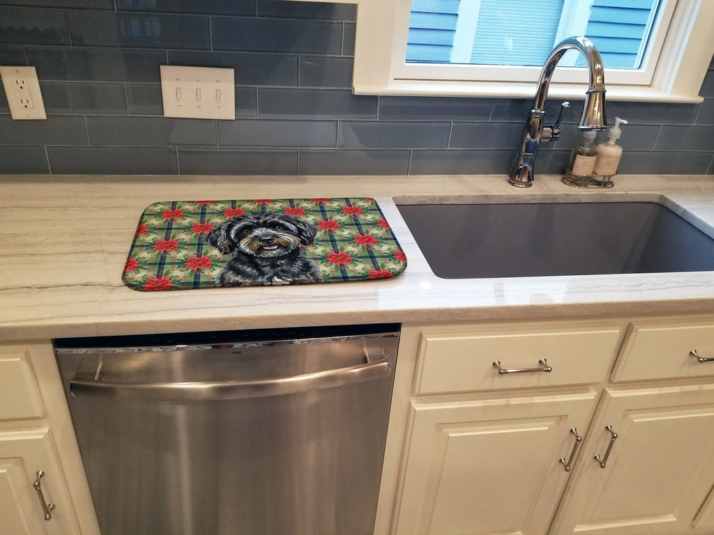 Black Havanese Christmas PoinsettIas Dish Drying Mat Absorbent Dish Drying Mat Pad for Kitchen Counter Dish Drainer Mat for Countertop, 14 x 21", Multicolor