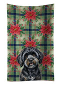 Black Havanese Christmas PoinsettIas Kitchen Towel Velour Plush Front and Cotton Loop Back Machine Washable