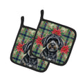 Black Havanese Christmas PoinsettIas Pot Holder Set of 2 Heat Resistant Quilted Hot Pads 7.5 x 7.5 Inch, Insulated Kitchen Trivets for Cooking & Baking
