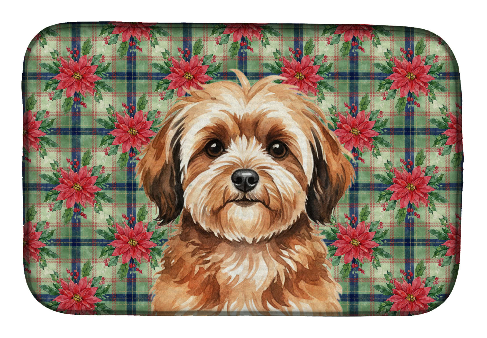 Sable Havanese Christmas PoinsettIas Dish Drying Mat Absorbent Dish Drying Mat Pad for Kitchen Counter Dish Drainer Mat for Countertop, 14 x 21", Multicolor