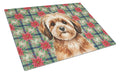 Sable Havanese Christmas PoinsettIas Cutting Board Tempered Glass Kitchen Cutting Surface, Heat Resistant Chopping, Non-Slip Feet, Food Prep & Serving