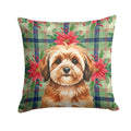 Sable Havanese Christmas PoinsettIas Decorative Throw Pillow 14x14 Indoor Outdoor Accent Cushion, Fabric Cover with Insert for Sofa, Bed, Porch & Living Room