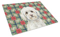 White Havanese Christmas PoinsettIas Cutting Board Tempered Glass Kitchen Cutting Surface, Heat Resistant Chopping, Non-Slip Feet, Food Prep & Serving