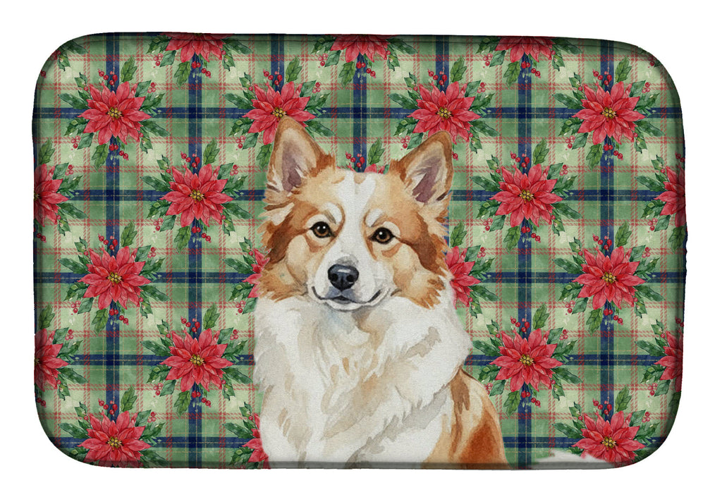 Tan Icelandic Sheepdog Christmas PoinsettIas Dish Drying Mat Absorbent Dish Drying Mat Pad for Kitchen Counter Dish Drainer Mat for Countertop, 14 x 21", Multicolor