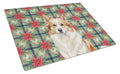 Tan Icelandic Sheepdog Christmas PoinsettIas Cutting Board Tempered Glass Kitchen Cutting Surface, Heat Resistant Chopping, Non-Slip Feet, Food Prep & Serving