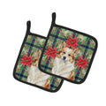 Tan Icelandic Sheepdog Christmas PoinsettIas Pot Holder Set of 2 Heat Resistant Quilted Hot Pads 7.5 x 7.5 Inch, Insulated Kitchen Trivets for Cooking & Baking
