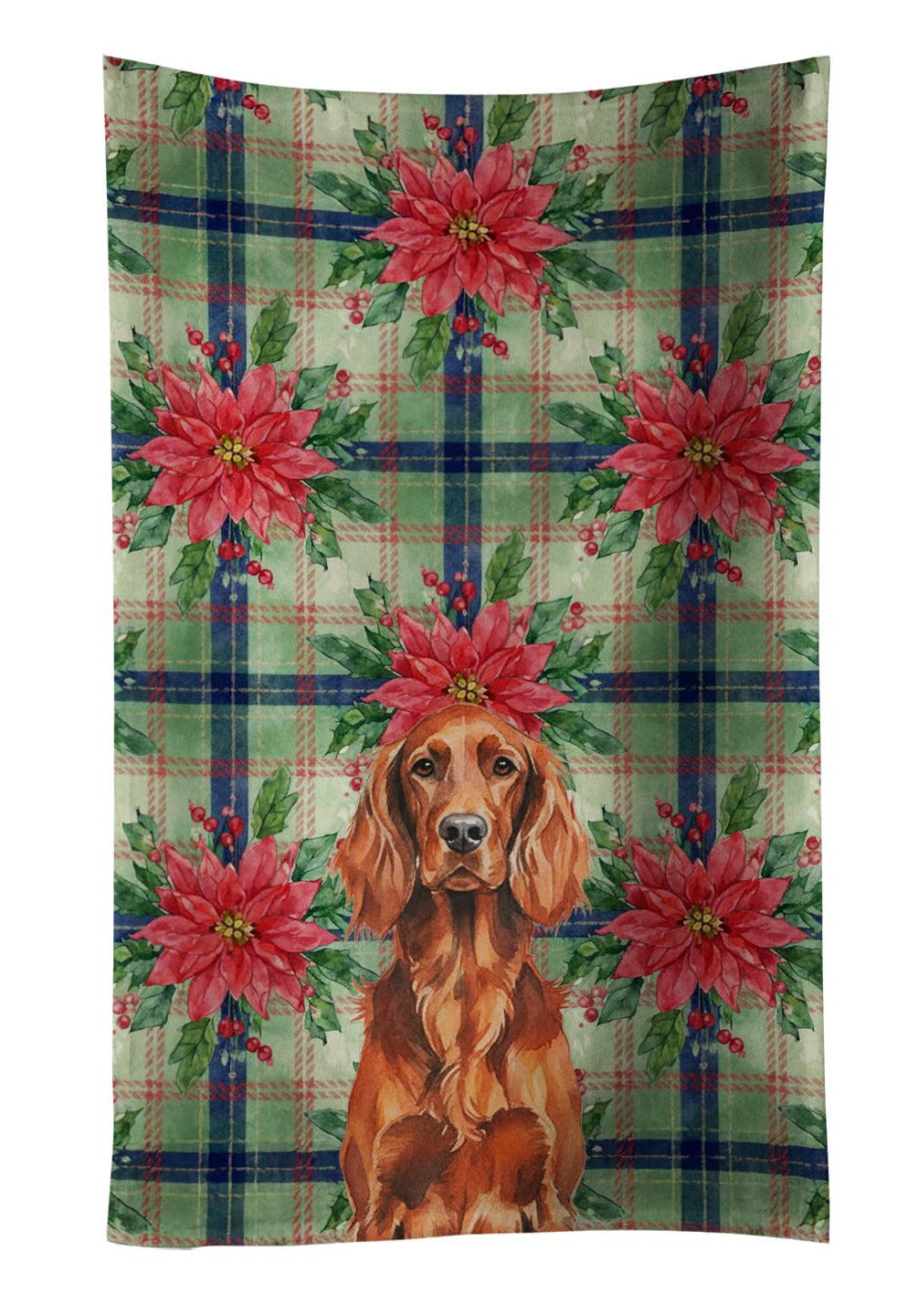 Irish Setter Christmas PoinsettIas Kitchen Towel Velour Plush Front and Cotton Loop Back Machine Washable