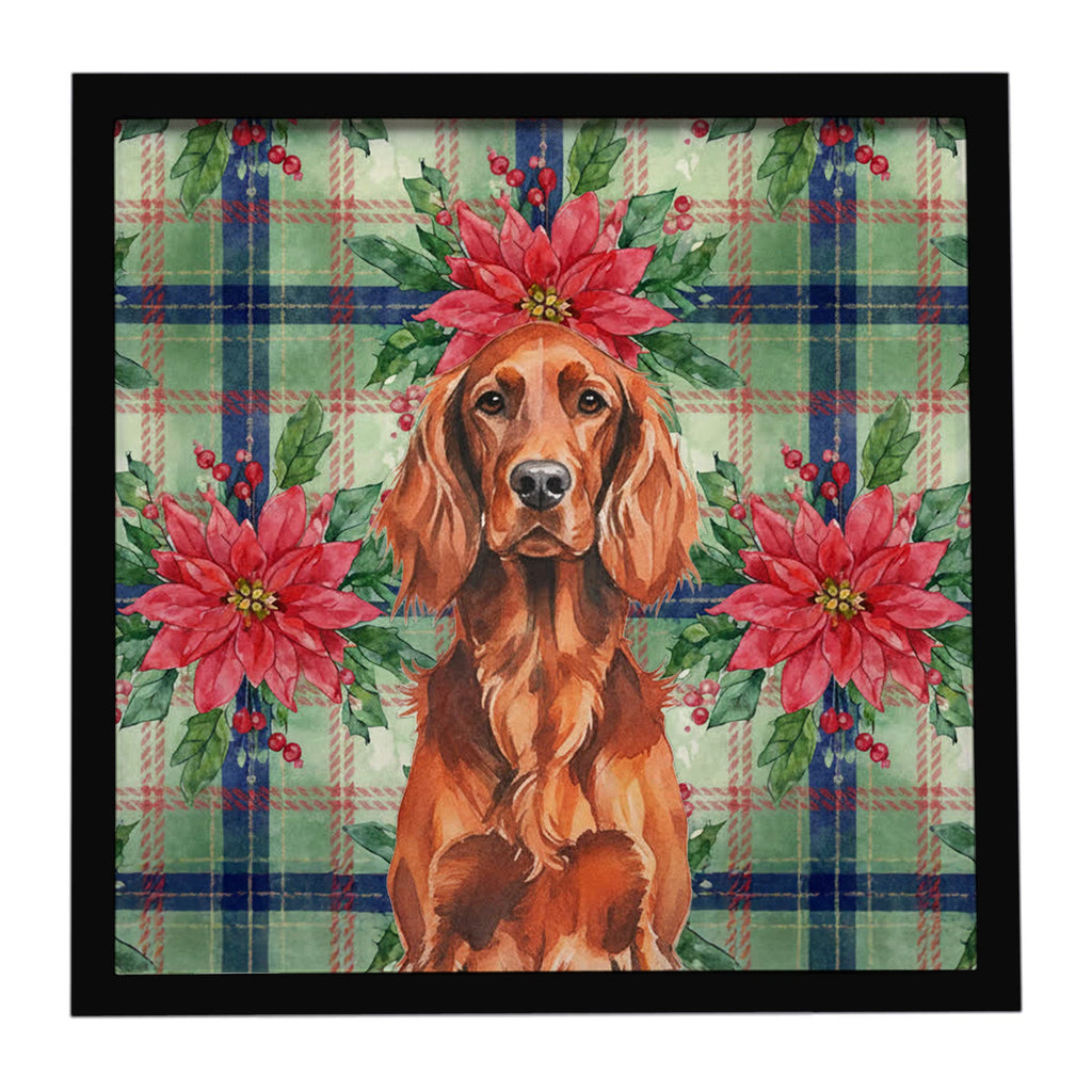 Irish Setter Christmas PoinsettIas Framed Metal Print Bathroom, Kitchen, Office, Home Decor Wall Art Ready to Hang, Square, 8X8