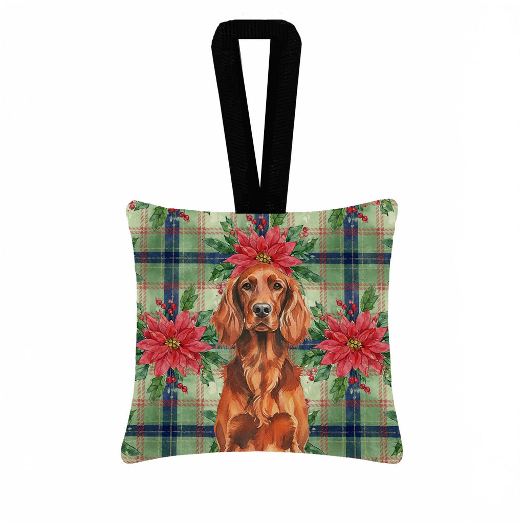 Irish Setter Christmas PoinsettIas Hanging Square Fabric Ornament 3.5 � 3.5 Decorative Door-Knob & Tree Hanger, Soft Fabric
